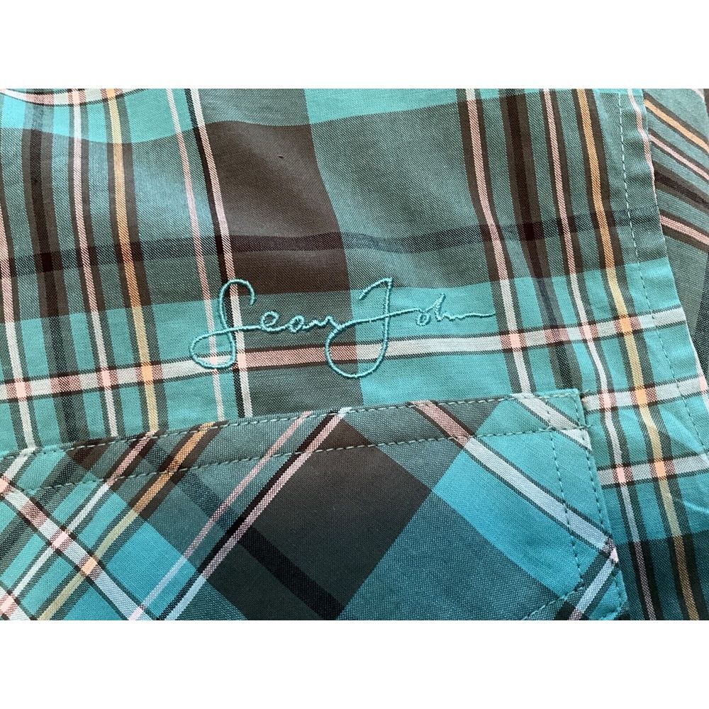 Sean John Men's XXL‎ Teal Short Sleeve Cotton Button Up Shirt - Picture 2 of 6